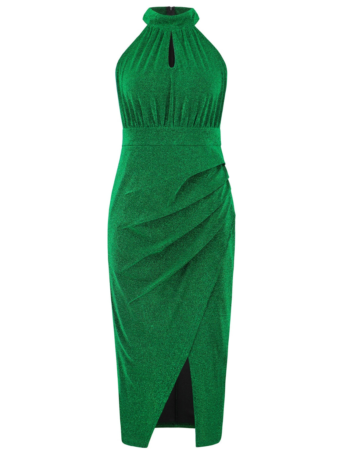 Slit Ruched Mock Neck Sleeveless Dress - Luxe4Everyday Dark Green / S Dress