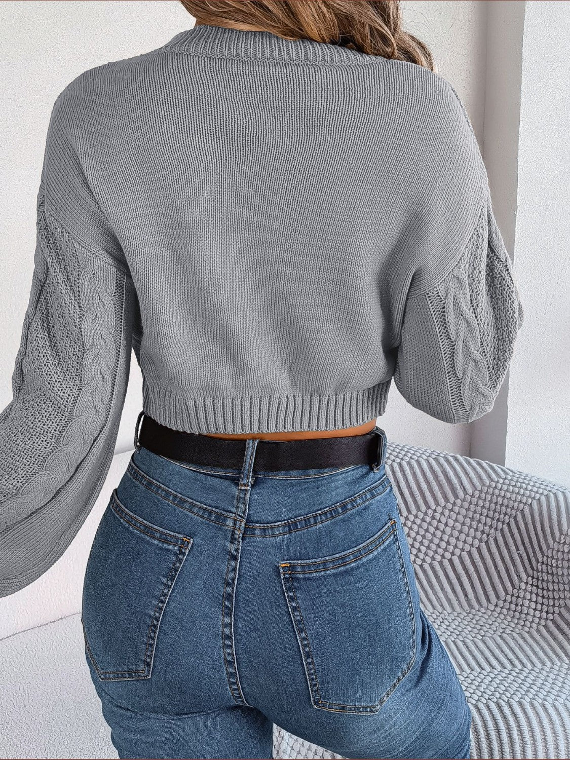 Cable-Knit Round Neck Cropped Sweater - Luxe4Everyday Sweater