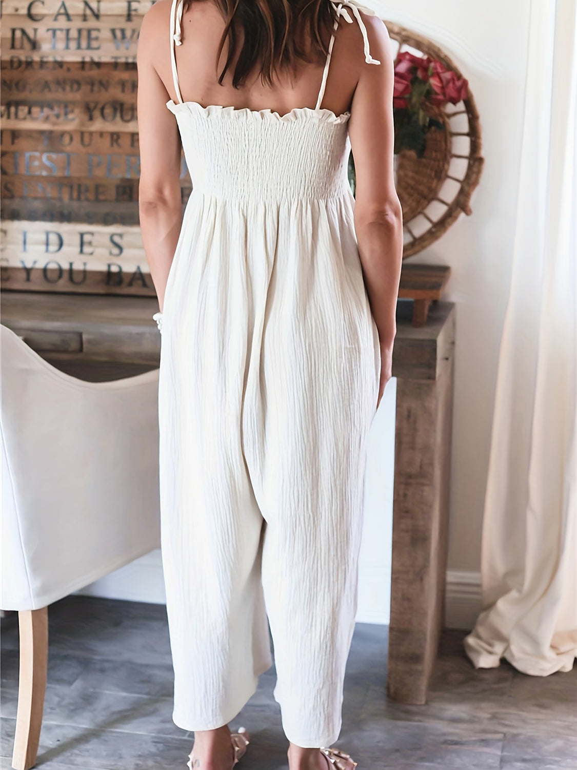 Full Size Smocked Spaghetti Strap Wide Leg Jumpsuit - Luxe4Everyday