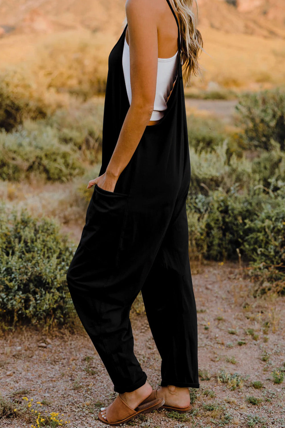 Double Take Full Size V-Neck Sleeveless Jumpsuit with Pockets - Luxe4Everyday Jumpsuit