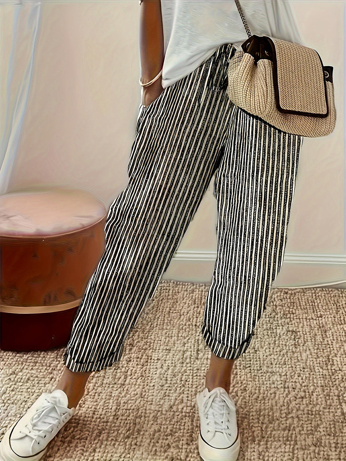 Striped Pants with Pockets - Luxe4Everyday Black / S Pants