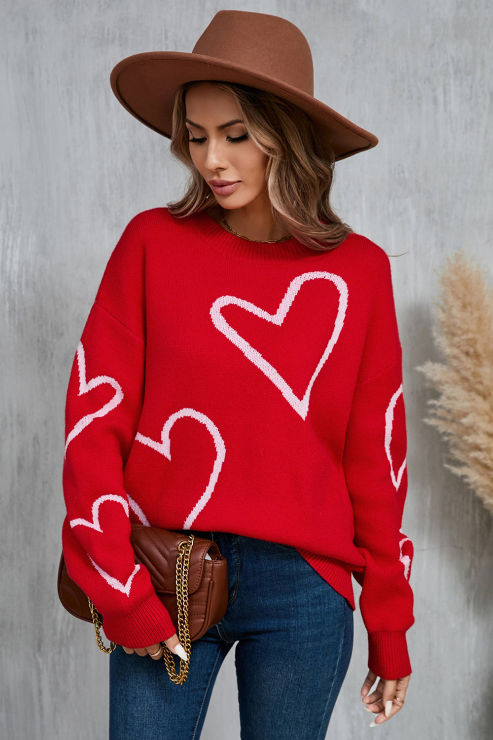 Angel Wings Heart Dropped Shoulder Long Sleeve Sweater - Luxe4Everyday Red / S Sweater