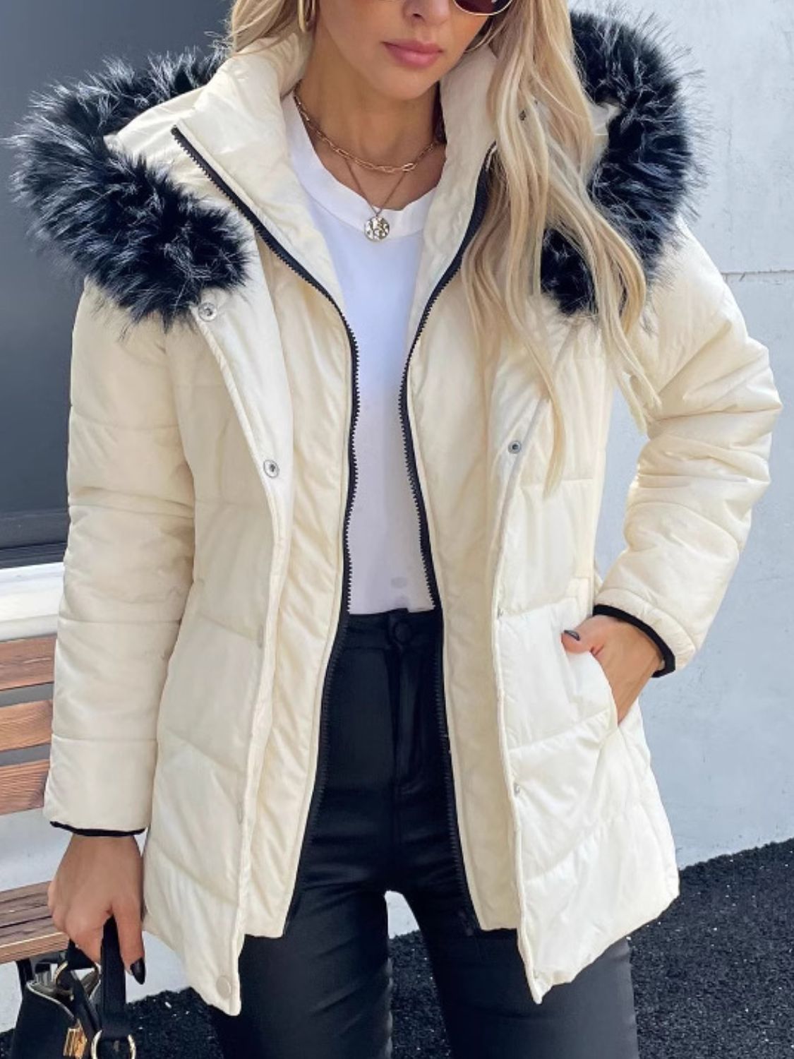 Zip Up Long Sleeve Hooded Winter Coat - Luxe4Everyday Cream / S Coat