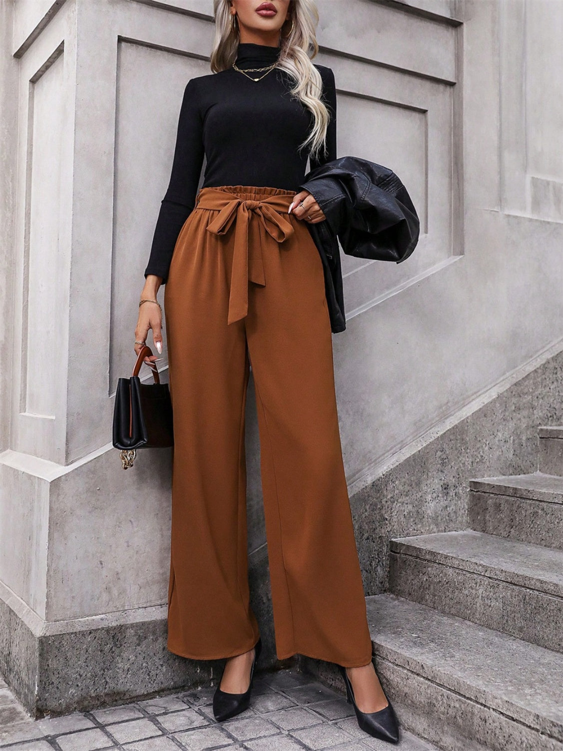 Tied Wide Leg Pants - Luxe4Everyday Caramel / S Pants