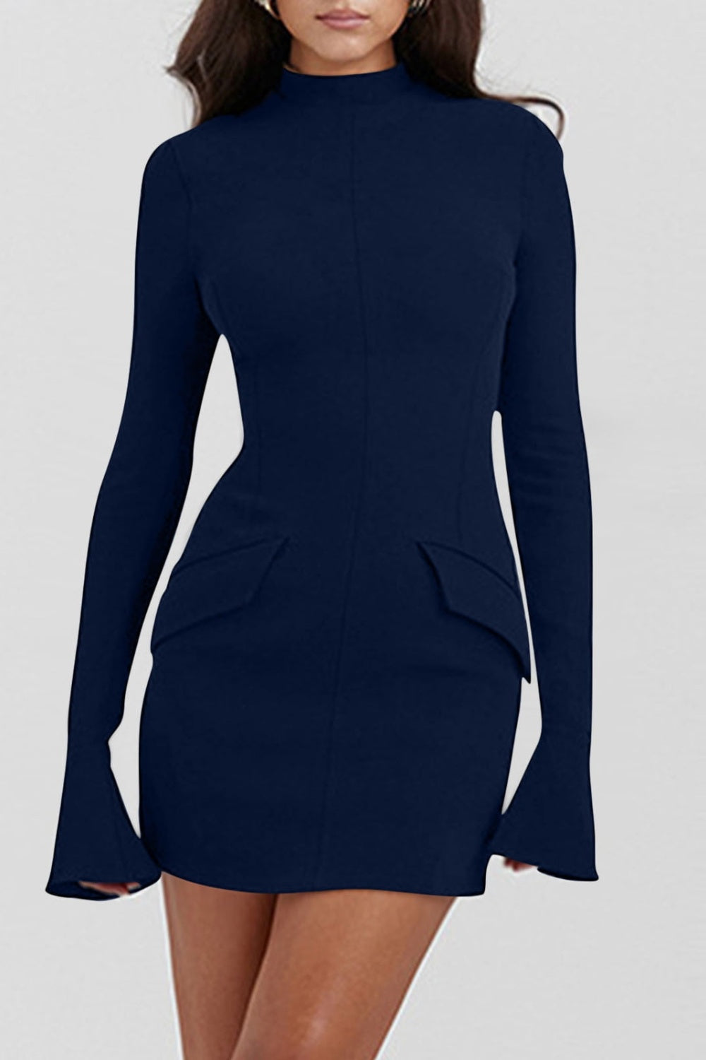 Mock Neck Long Sleeve Mini Dress - Luxe4Everyday Navy / XS dress