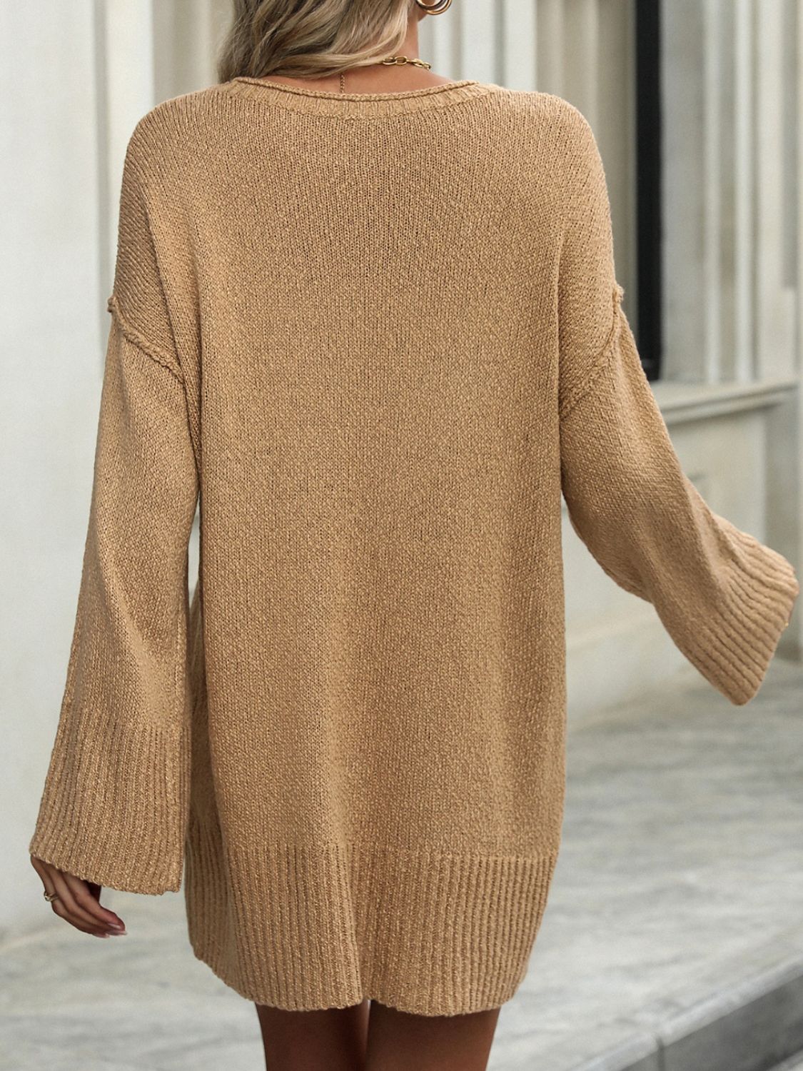 Round Neck Dropped Shoulder Sweater - Luxe4Everyday Sweater