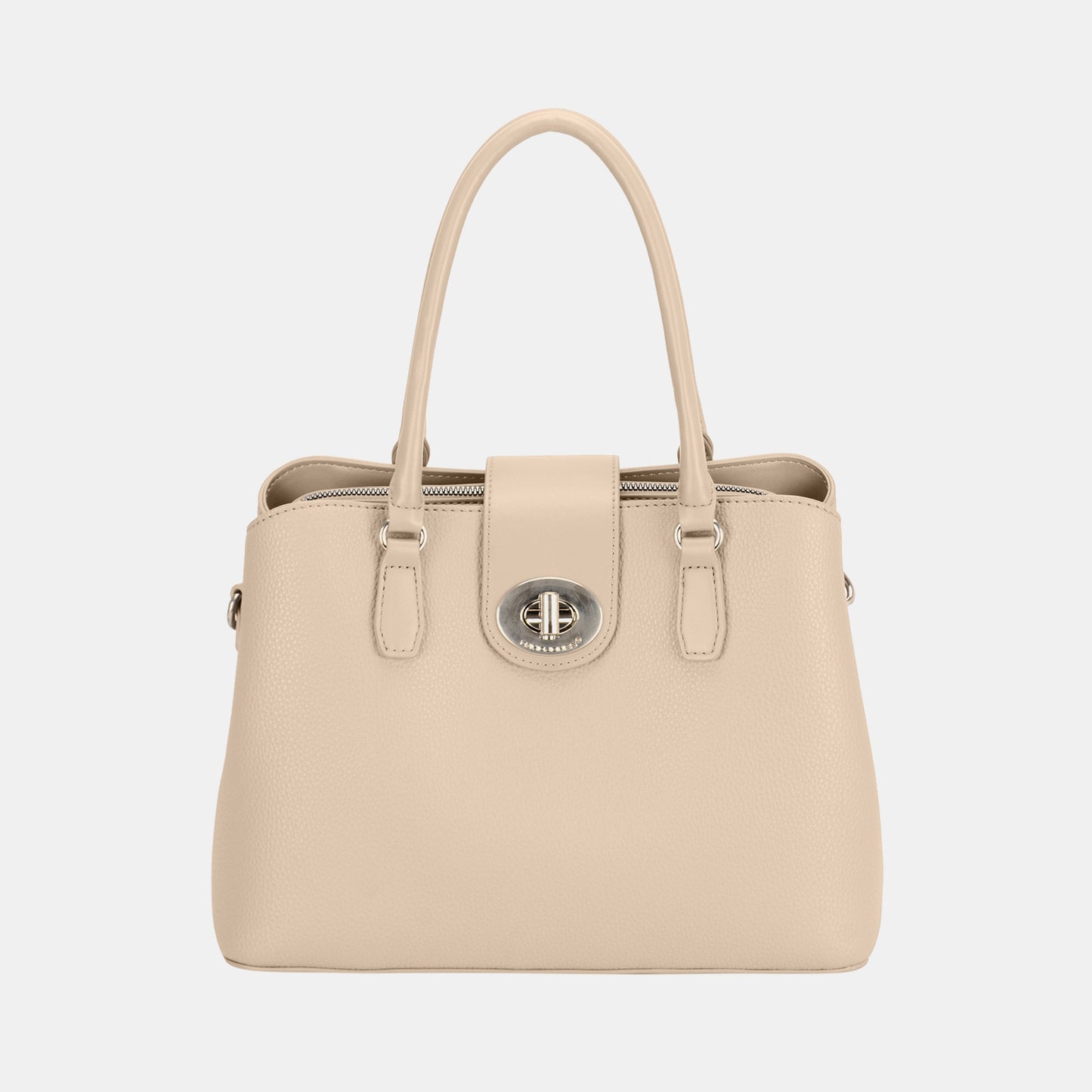 David Jones PU Leather Twist-Lock Tote Bag - Luxe4Everyday Beige / One Size Bags