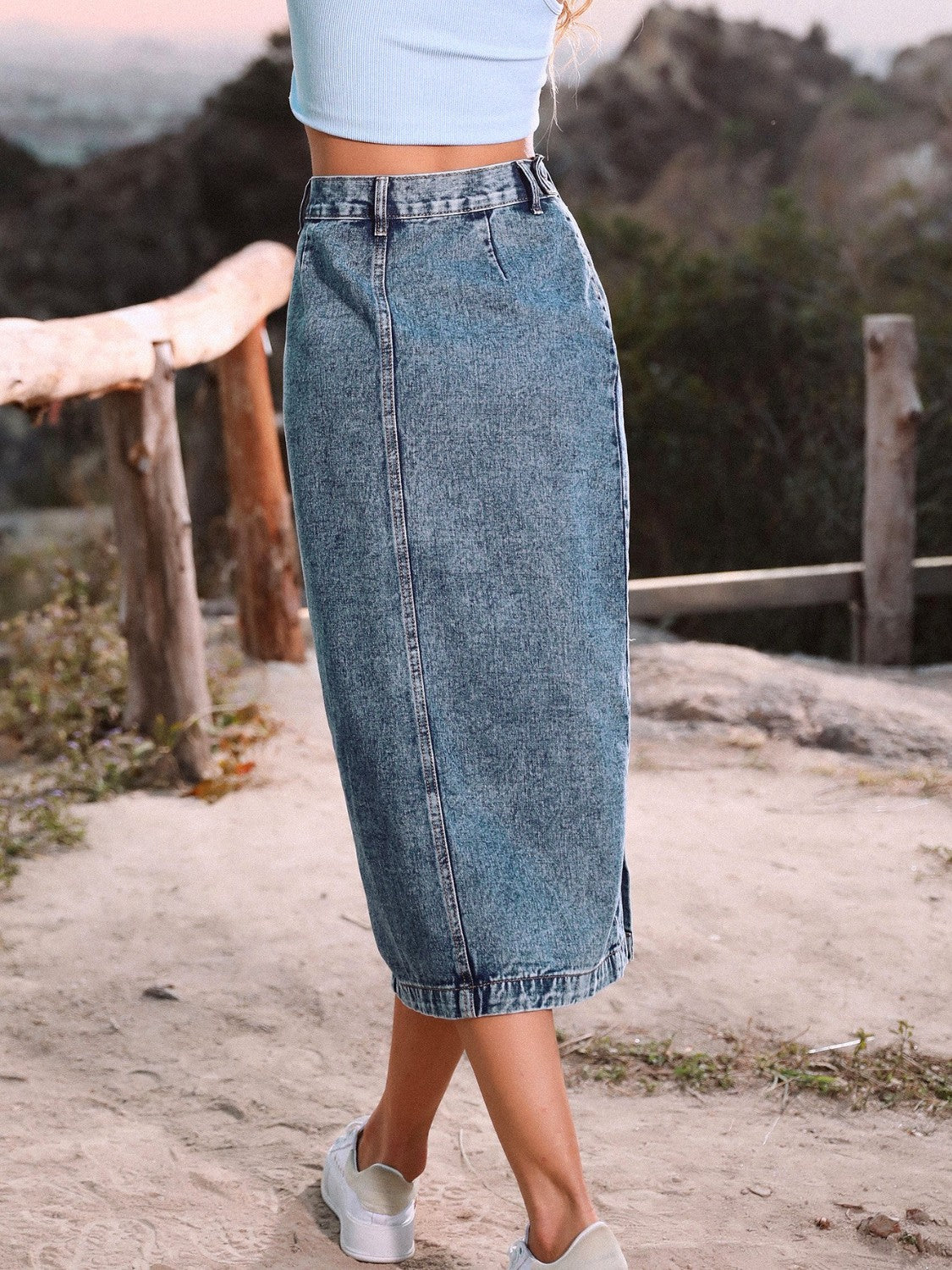 Button Down Denim Skirt - Luxe4Everyday Skirts