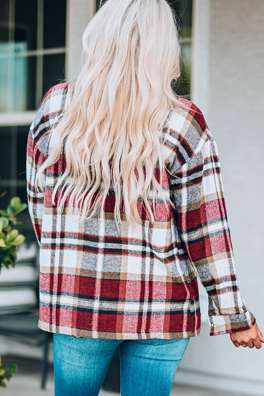 Plaid Button Front Shirt Jacket with Breast Pockets - Luxe4Everyday Blue / S Jacket