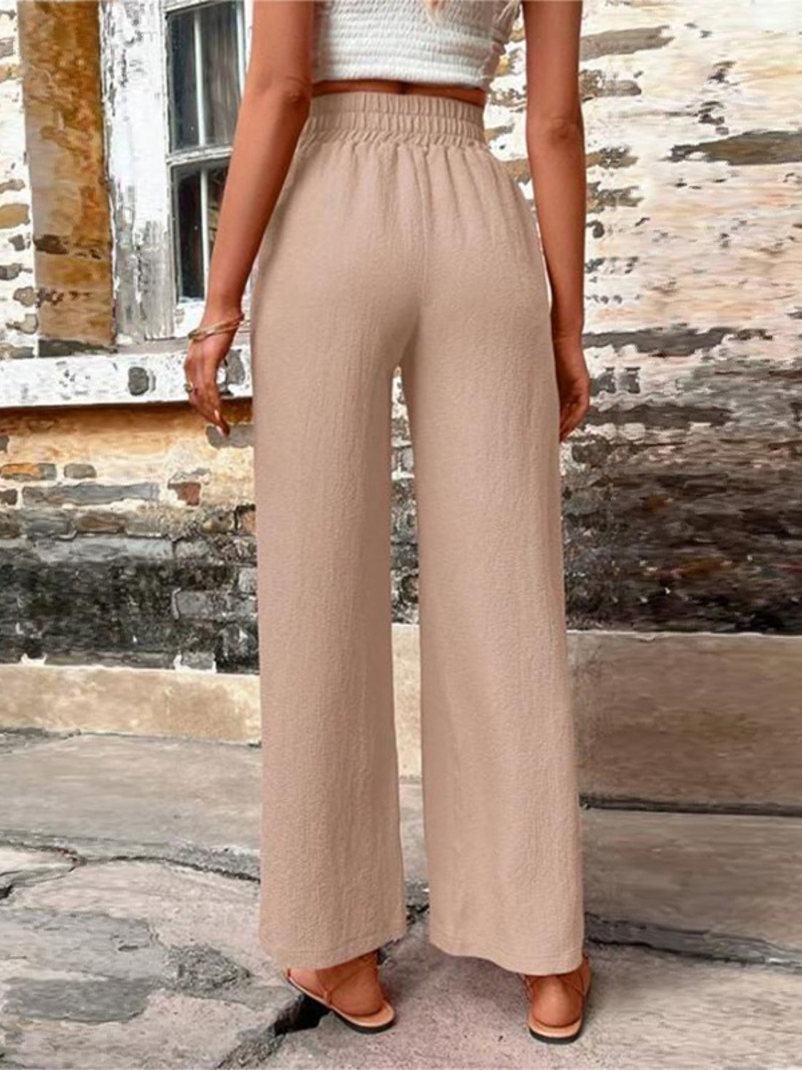 Tied High Waist Wide Leg Pants with Pockets - Luxe4Everyday Khaki / S Pants