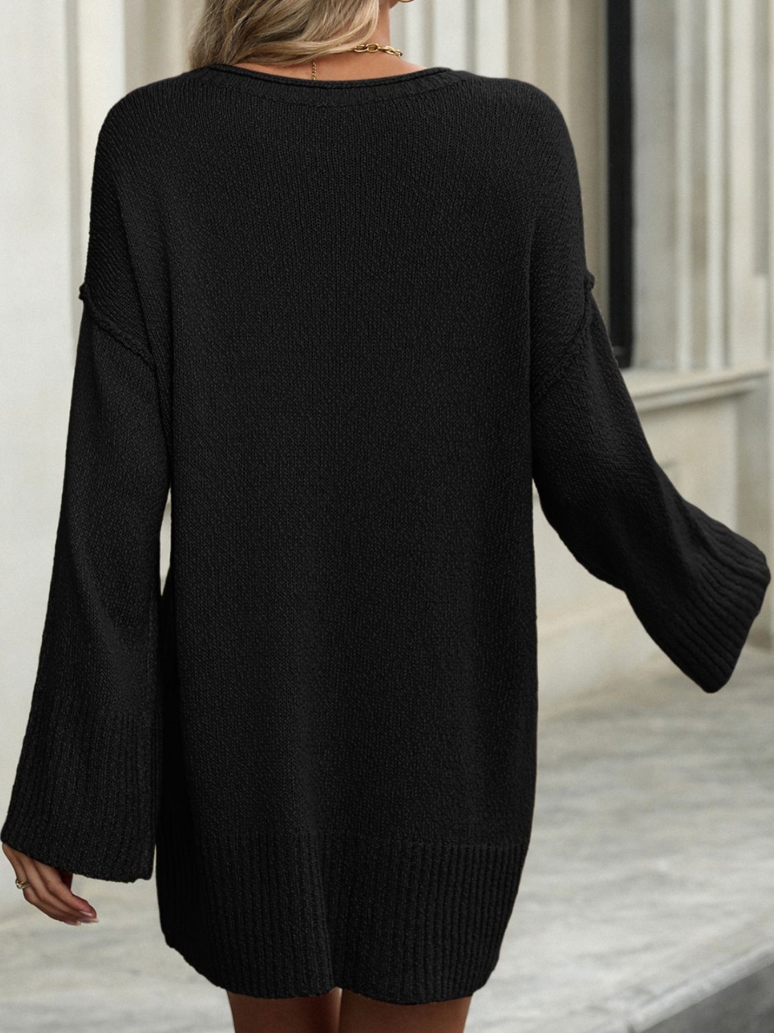 Round Neck Dropped Shoulder Sweater - Luxe4Everyday Sweater