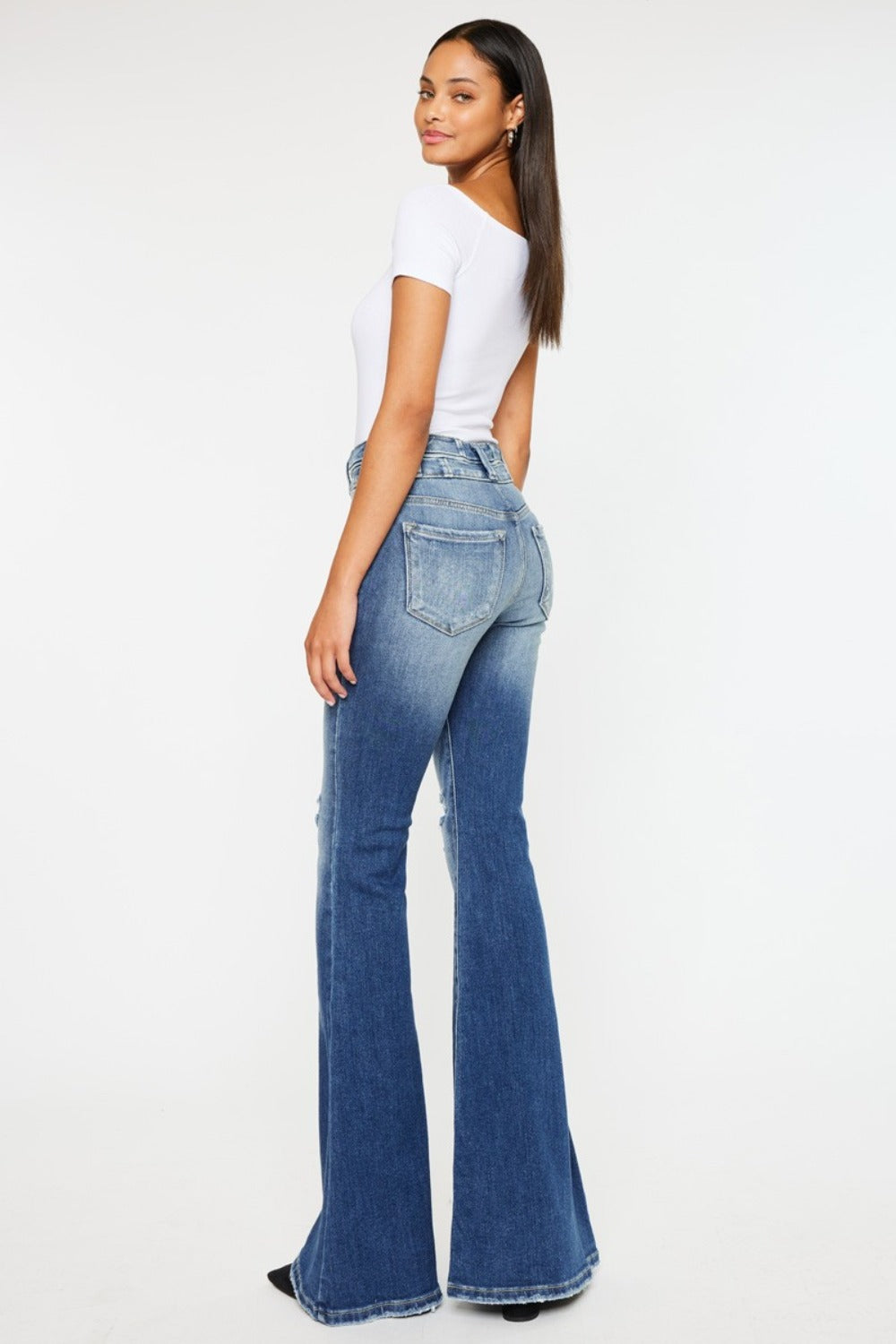 Kancan High Rise Wide Waistband Flare Jeans - Luxe4Everyday Dark / 1 Jeans