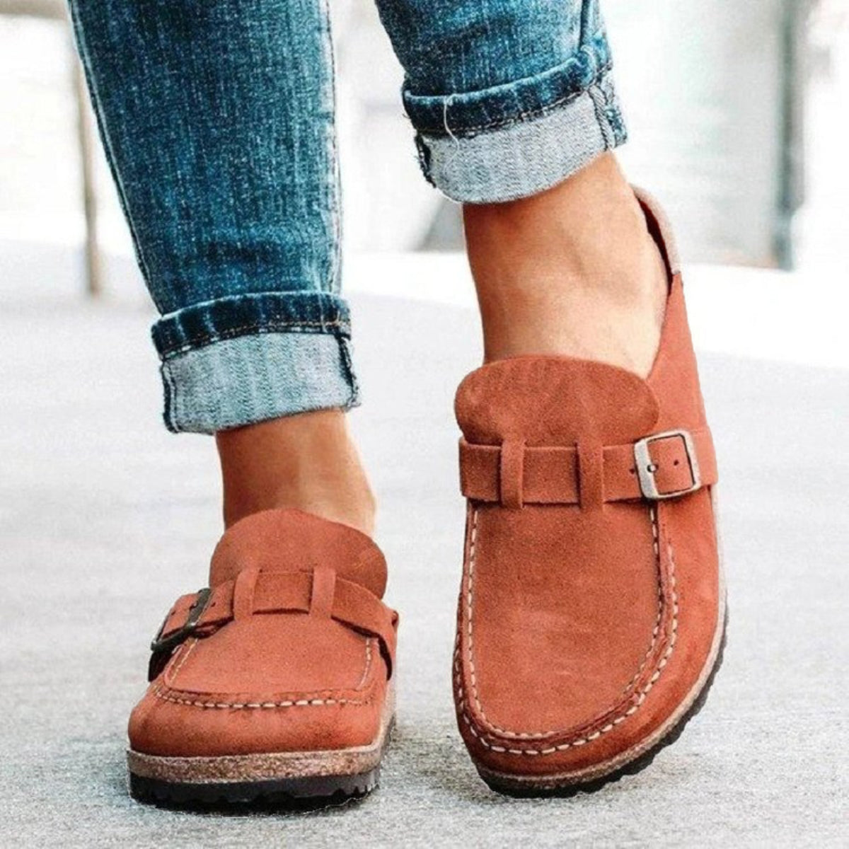 Round Toe Low Heel Buckle Loafers - Luxe4Everyday Caramel / 35(US4) shoes