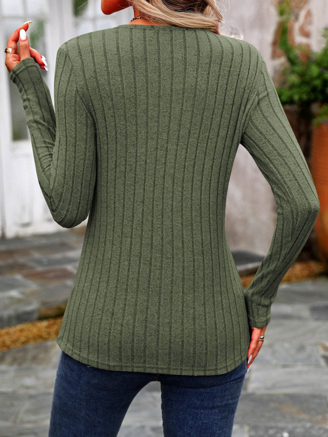 Decorative Button Round Neck Long Sleeve T-Shirt - Luxe4Everyday shirt