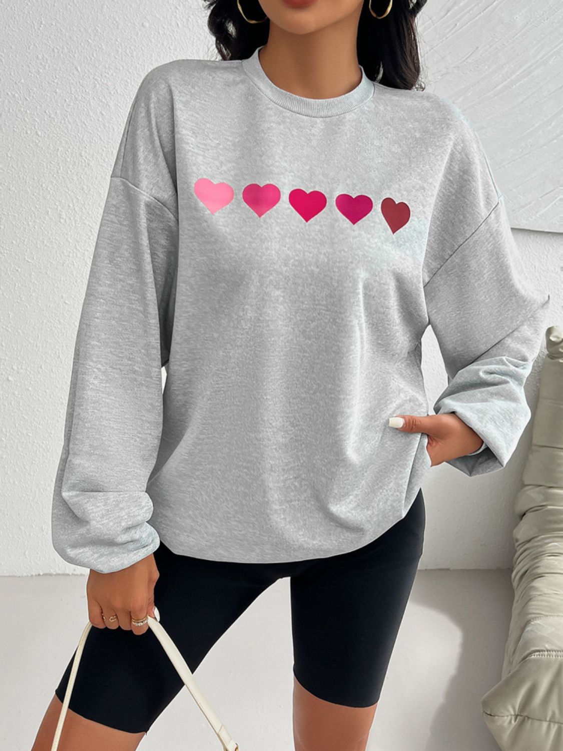 Devine Heart Dropped Shoulder Long Sleeve Sweatshirt - Luxe4Everyday Sweatshirt