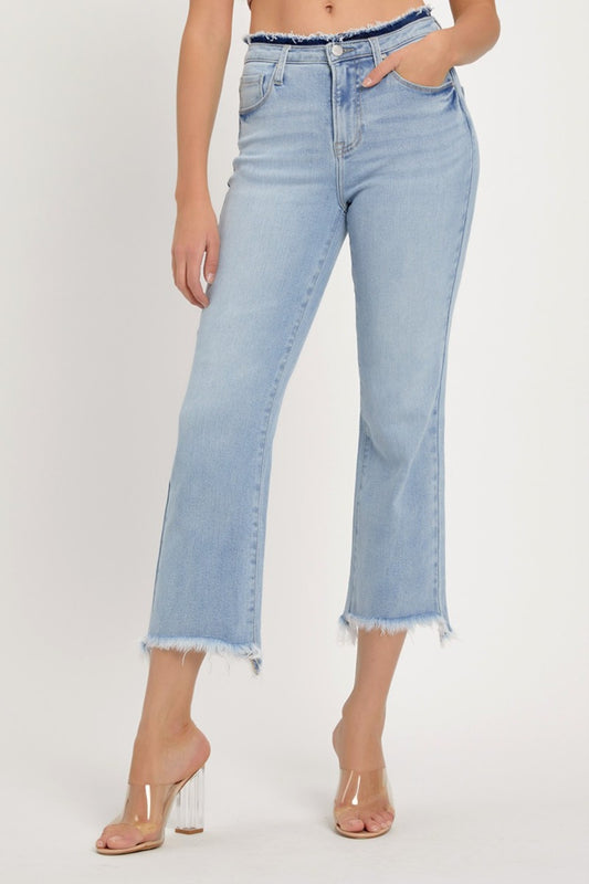 RISEN Full Size High Rise Raw Edge Crop Jeans - Luxe4Everyday Light / 0(24) Jeans