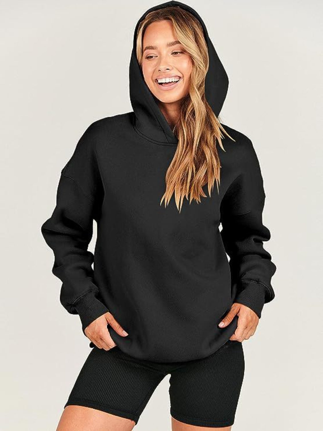 Dropped Shoulder Long Sleeve Hoodie - Luxe4Everyday Hoodie