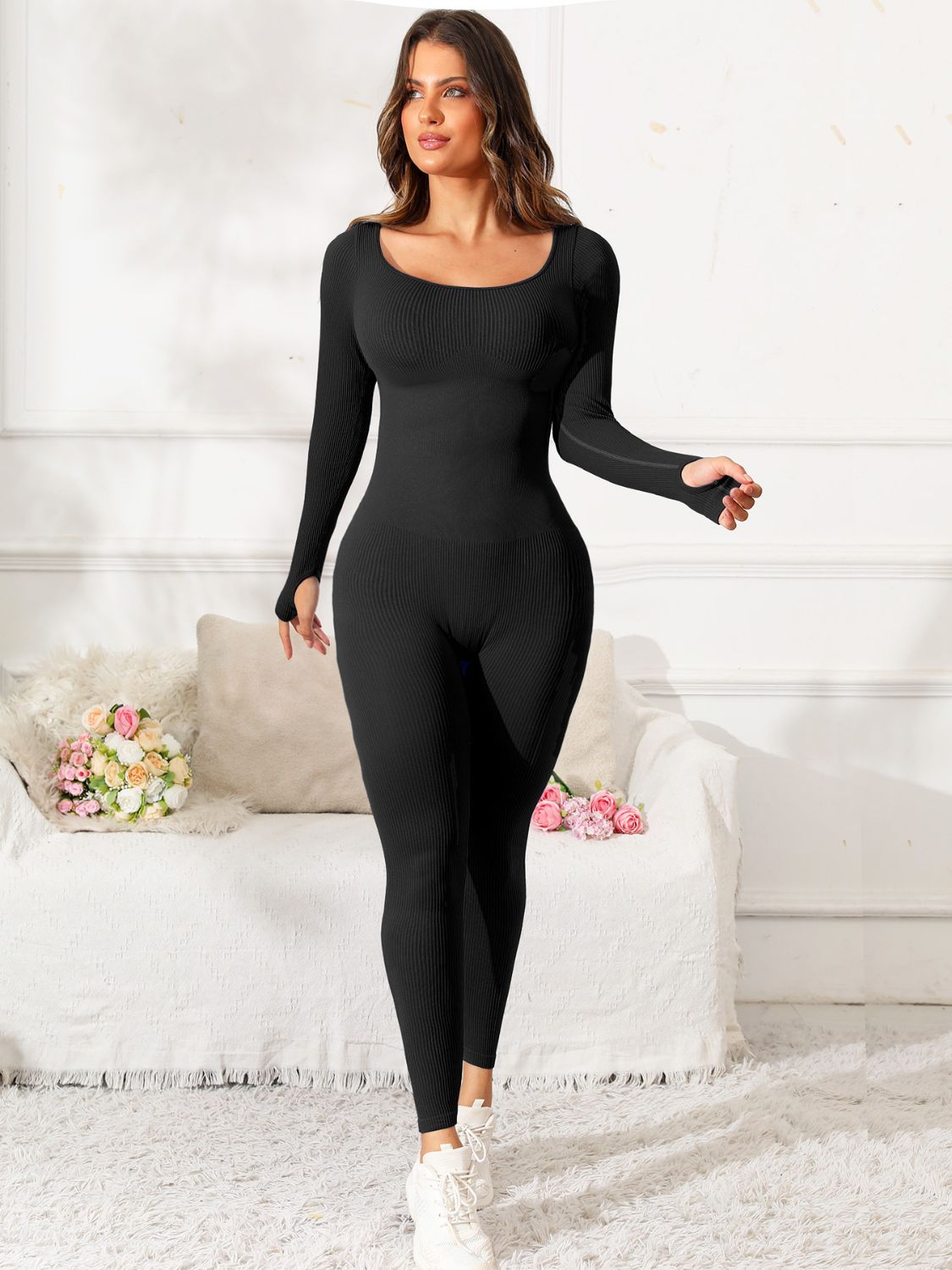 Scoop Neck Long Sleeve Active Jumpsuit - Luxe4Everyday Activewear