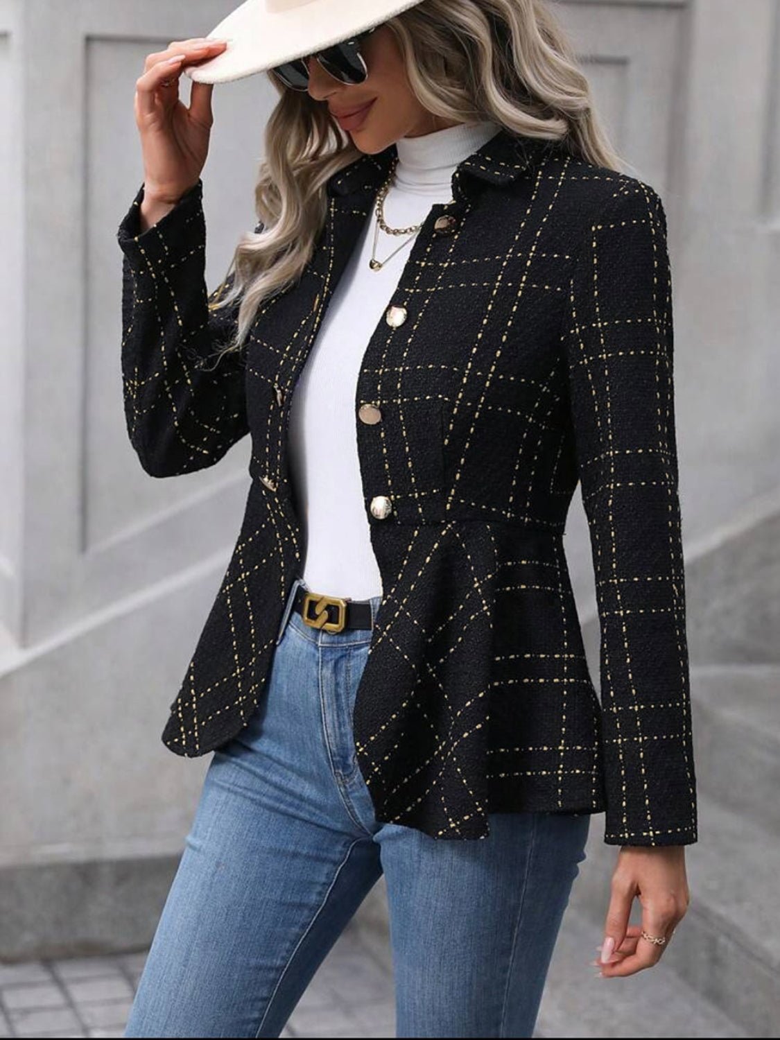 Ruffle Hem Collared Blazer - Luxe4Everyday Blazer