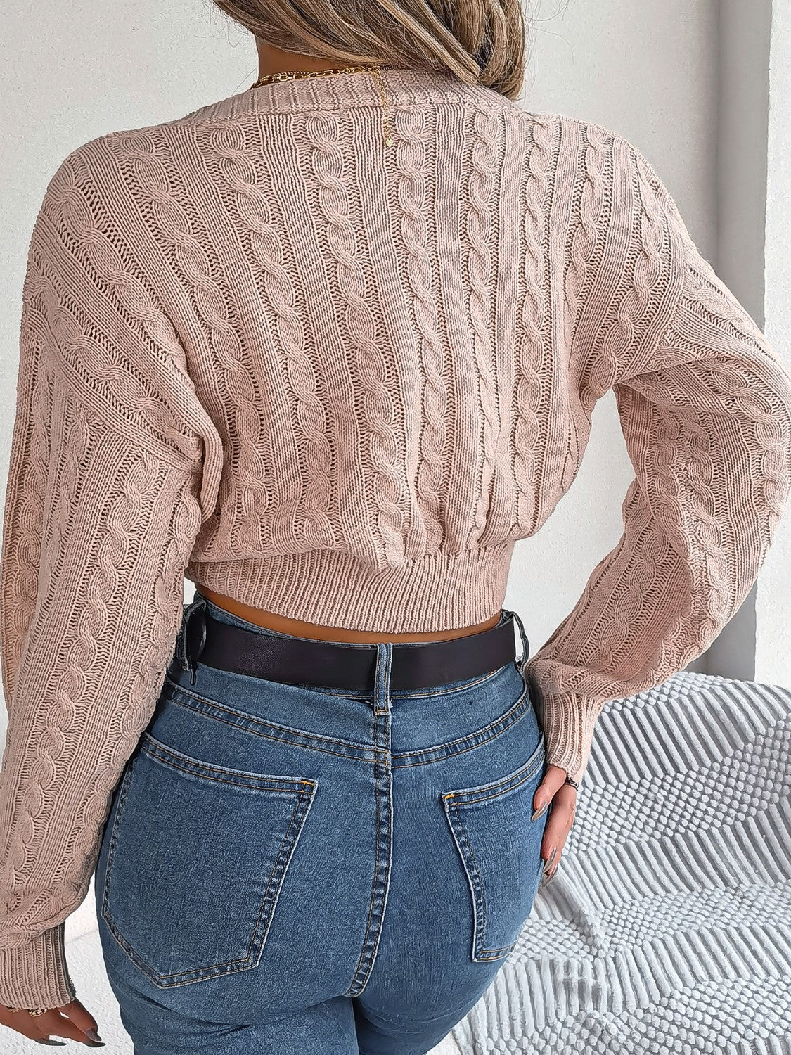 Twisted Cable-Knit V-Neck Sweater - Luxe4Everyday Blush Pink / S Sweater