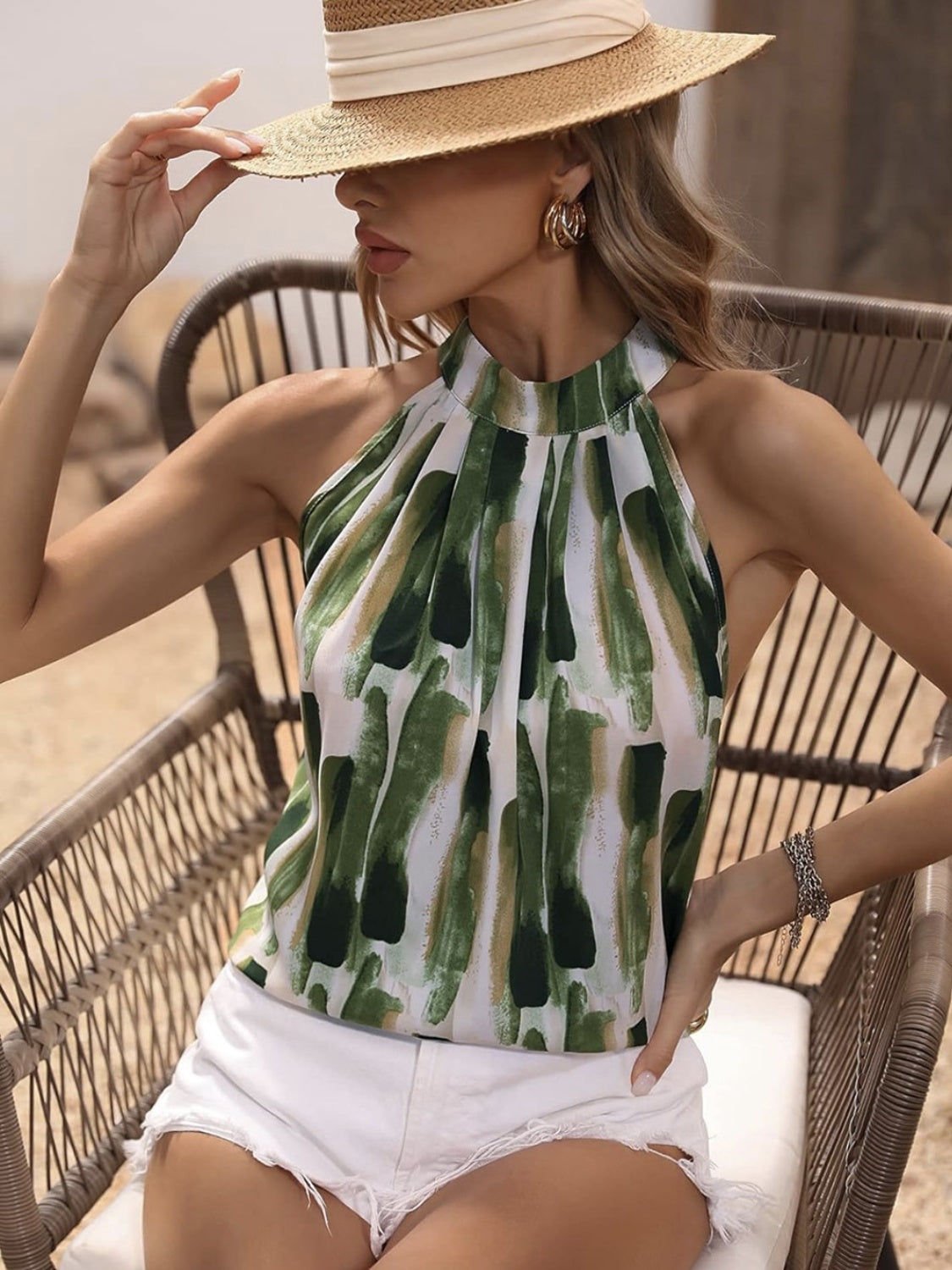 Printed Mock Neck Tank - Luxe4Everyday Shirt