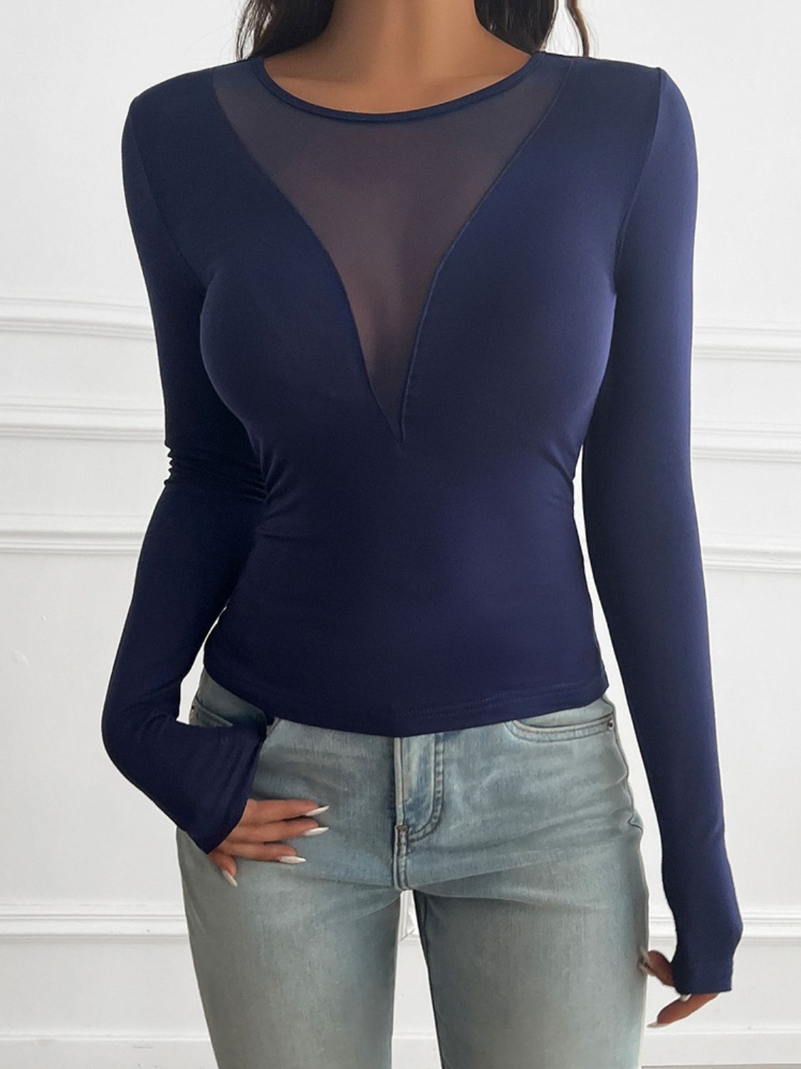 Devine Round Neck Long Sleeve T-Shirt - Luxe4Everyday Dark Blue / S shirt