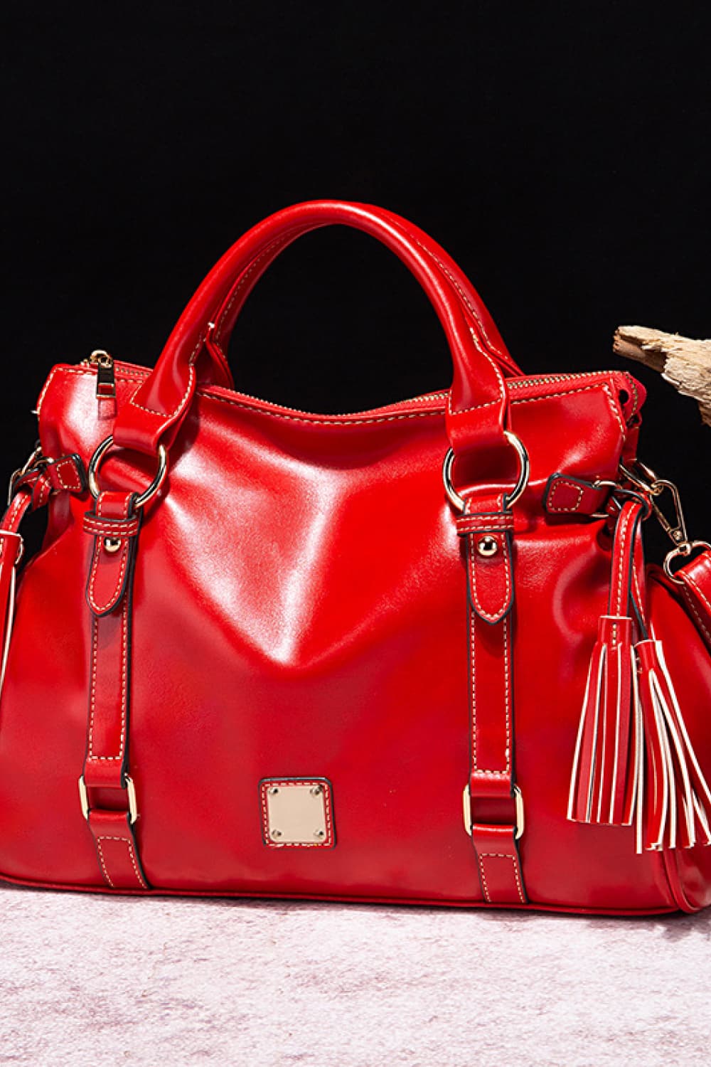 PU Leather Handbag with Tassels - Luxe4Everyday Red / One Size Bag