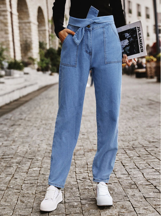 Tied Straight Jeans with Pockets - Luxe4Everyday Light / XS Jeans