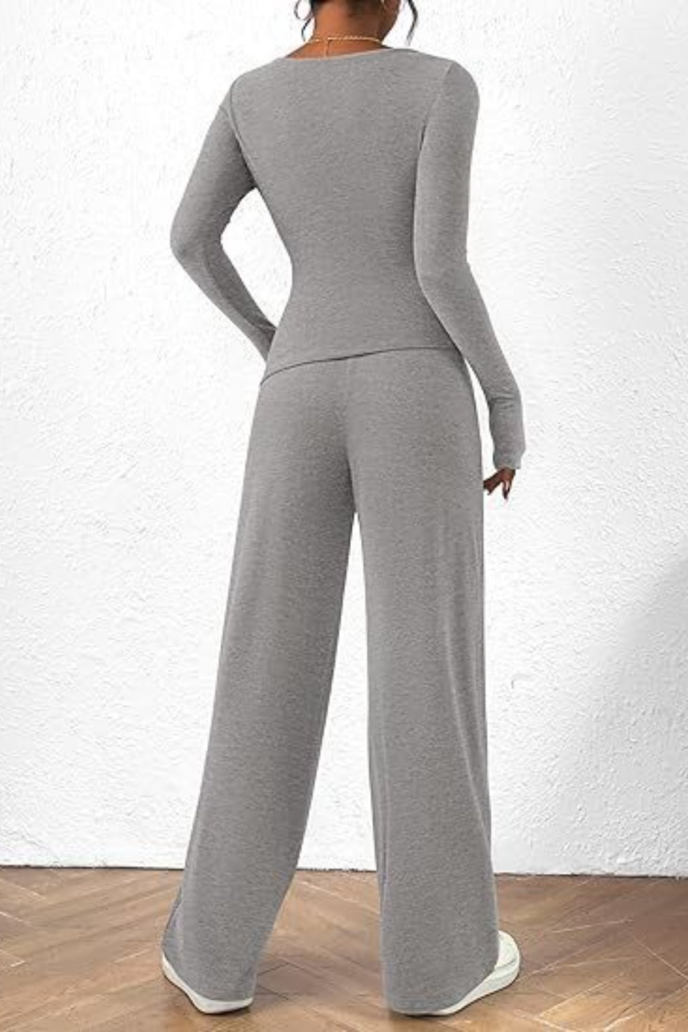 Round Neck Long Sleeve Top and Pants Set - Luxe4Everyday two-piece set