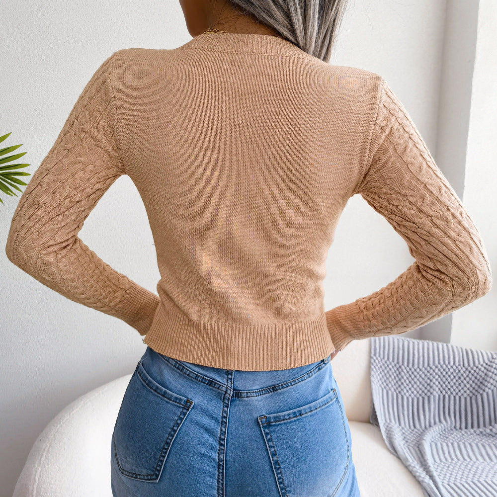 Cutout Cable-Knit Round Neck Sweater - Luxe4Everyday Sweater