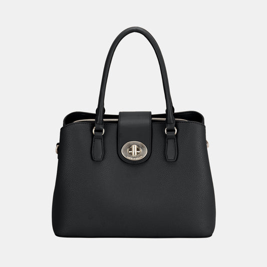 David Jones PU Leather Twist-Lock Tote Bag - Luxe4Everyday Black / One Size Bags