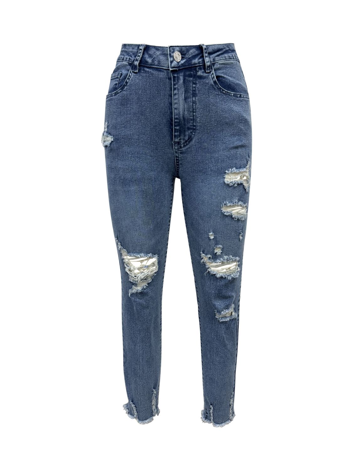 Distressed Raw Hem Jeans with Pockets - Luxe4Everyday Medium / XS Jeans