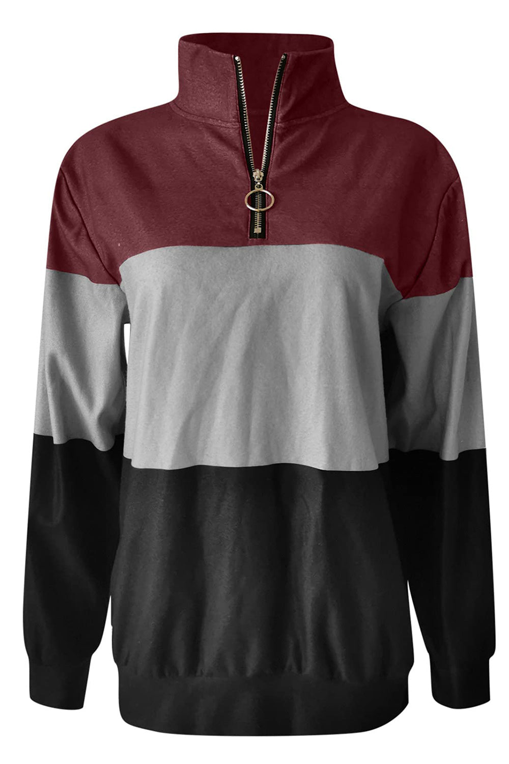 Full Size Color Block Quarter Zip Long Sleeve Sweatshirt - Luxe4Everyday Sweater