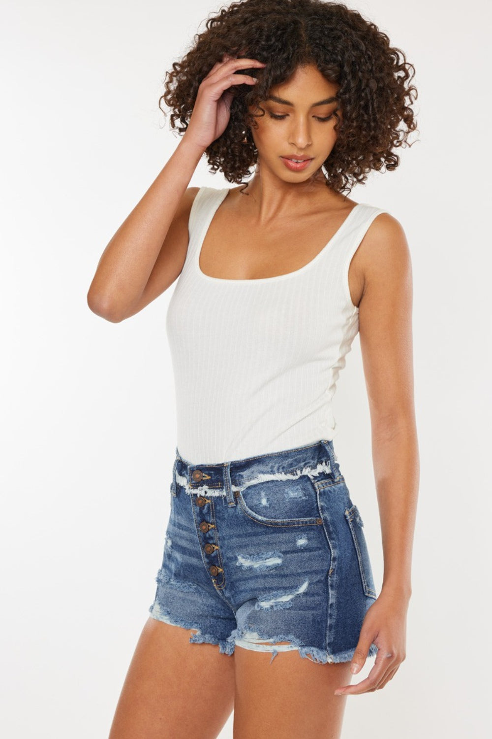 Kancan Distressed Button Fly Denim Shorts - Luxe4Everyday Shorts