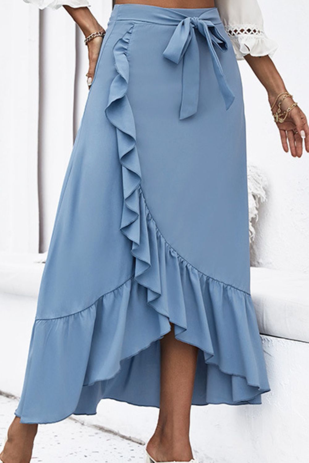 Honey Ruffle Trim Tied Skirt - Luxe4Everyday Blue / XS Skirts