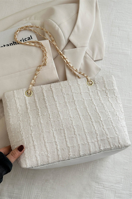 Polyester Texture Chain Tote bag - Luxe4Everyday White / One Size Bags