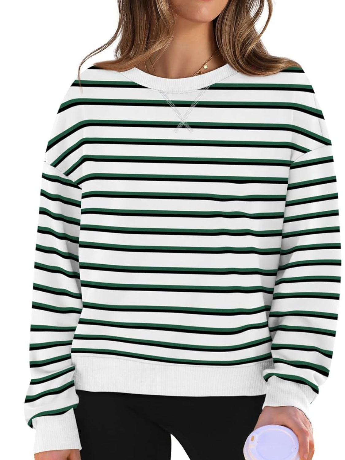 Lovelet Striped Round Neck Long Sleeve Sweatshirt - Luxe4Everyday Sweater