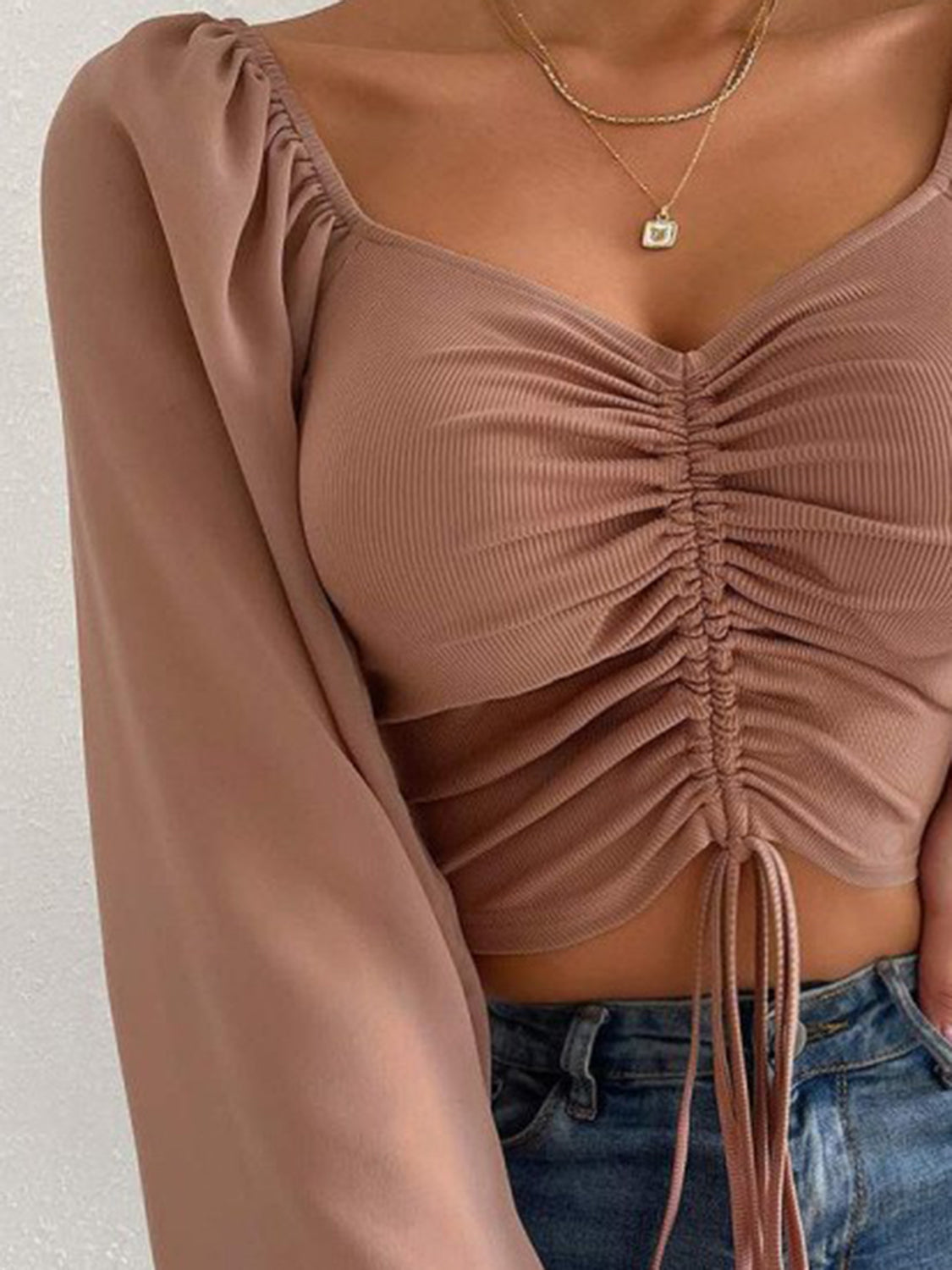 Drawstring Sweetheart Neck Cropped Top - Luxe4Everyday Shirt