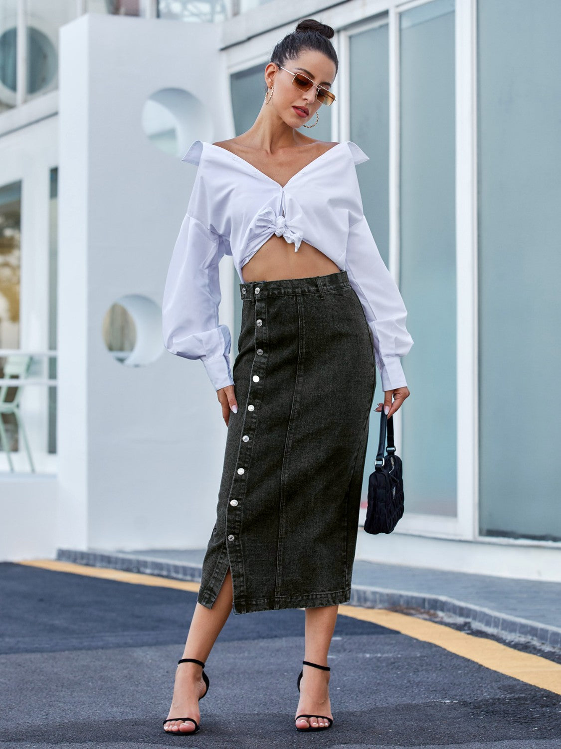 Button Down Denim Skirt - Luxe4Everyday Skirts