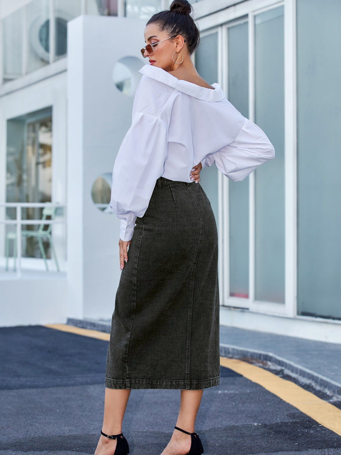 Button Down Denim Skirt - Luxe4Everyday Skirts