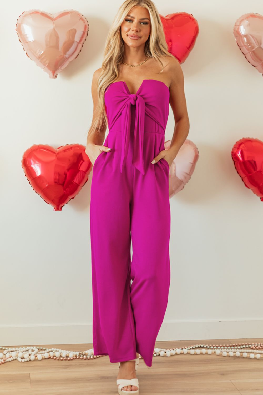 Tied Tube Wide Leg Jumpsuit - Luxe4Everyday Hot Pink / S Jumpsuit