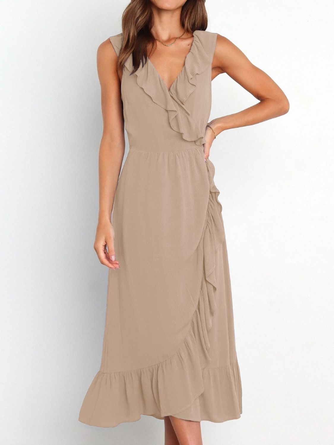 Ruffled Surplice Sleeveless Midi Dress - Luxe4Everyday Dress