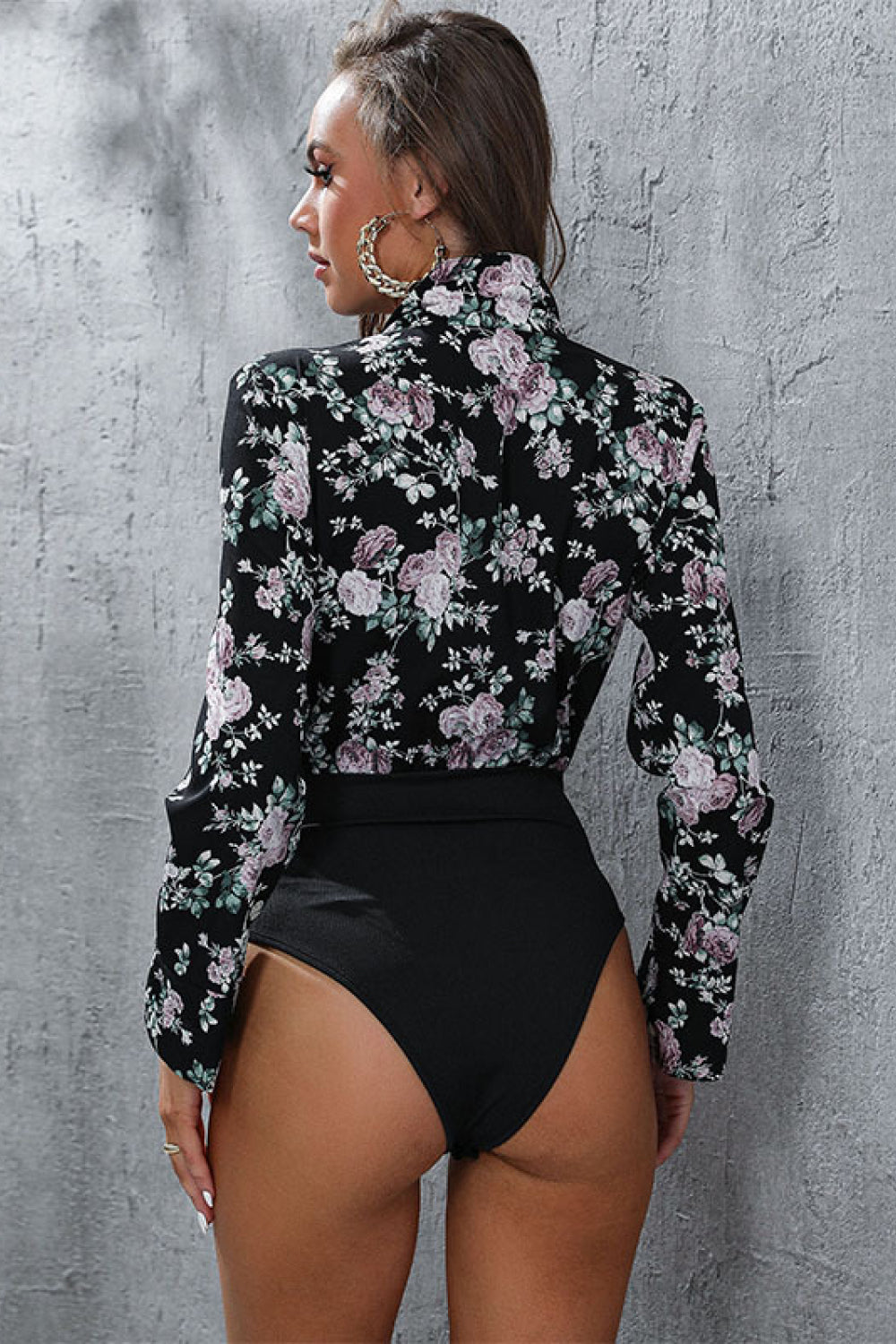 Perfee Floral Lapel Collar Spliced Bodysuit - Luxe4Everyday Bodysuit