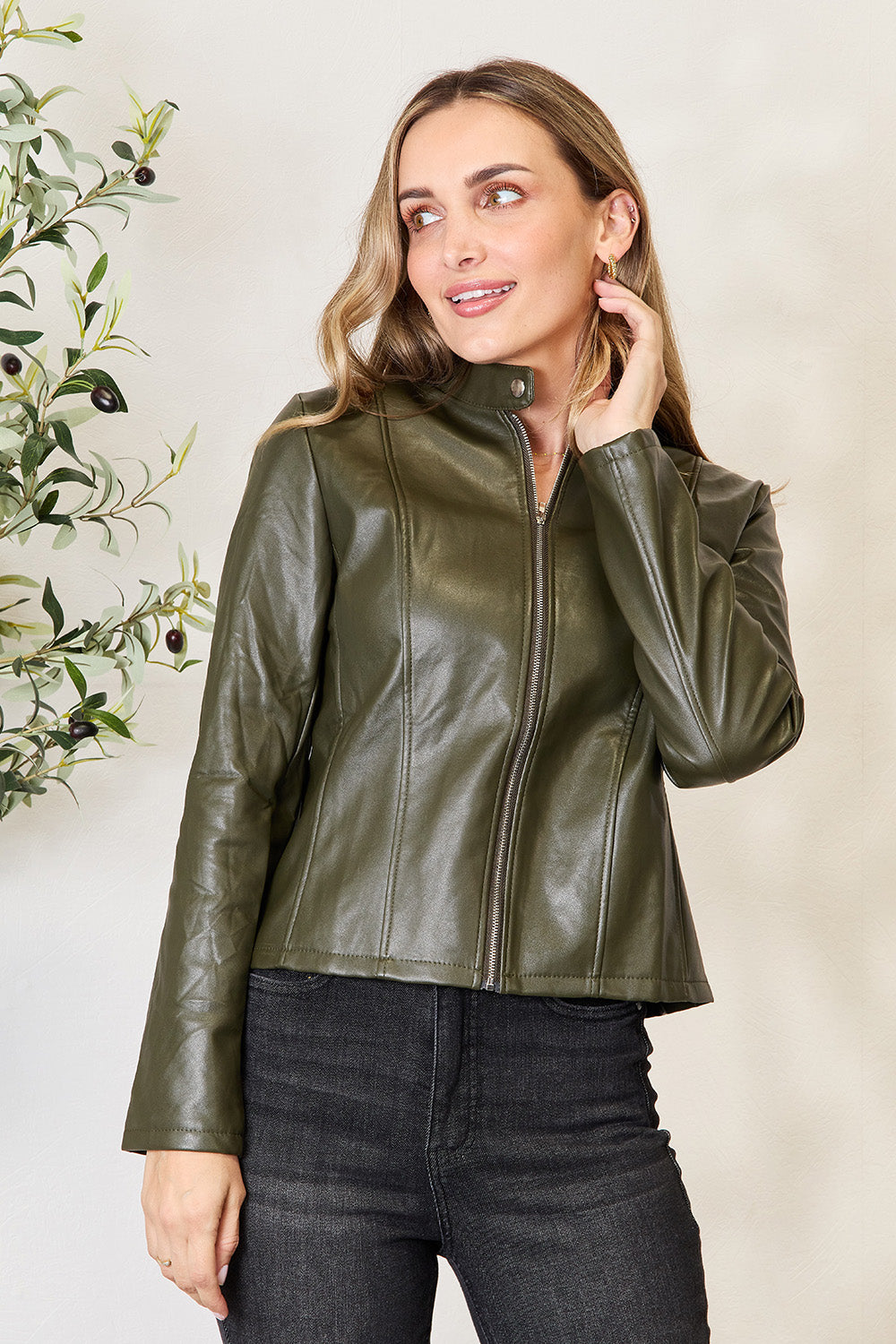 Mock Neck Zip Up Jacket - Luxe4Everyday Army Green / S Coat