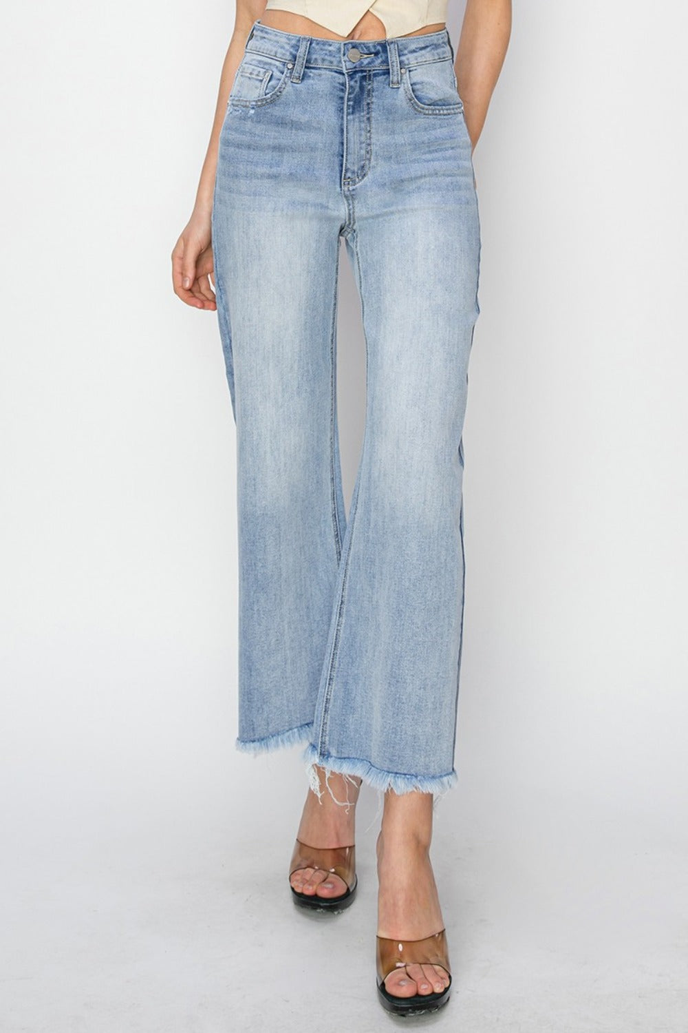 RISEN High Rise Crop Wide Fray Hem Jeans - Luxe4Everyday Light / 1(25) Jeans