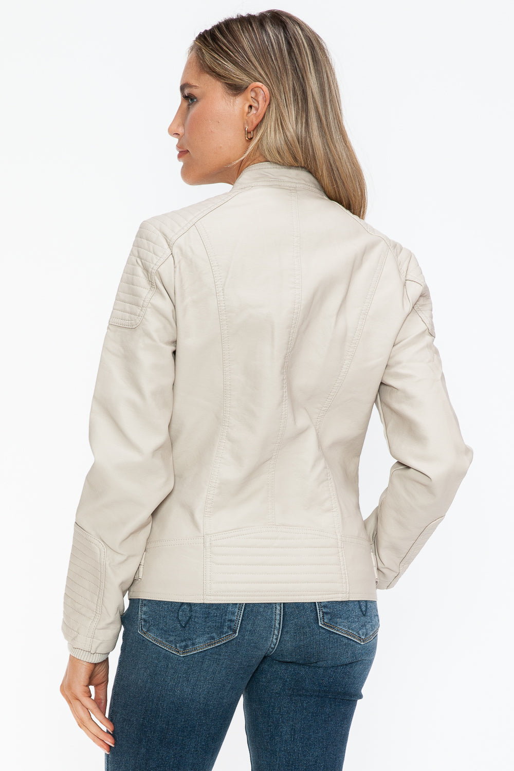 Snobbish Faux Leather Biker Jacket with Side Zip Pockets - Luxe4Everyday Sand / S Jacket