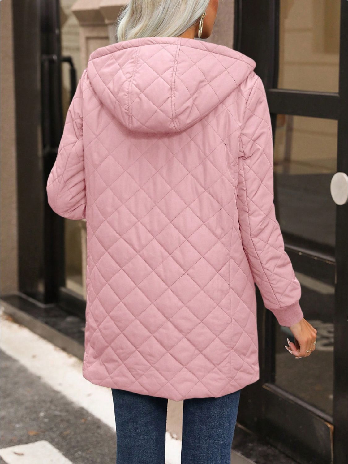 Quilted Zip Up Hooded Jacket with Pockets - Luxe4Everyday Dusty Pink / XXS Coat