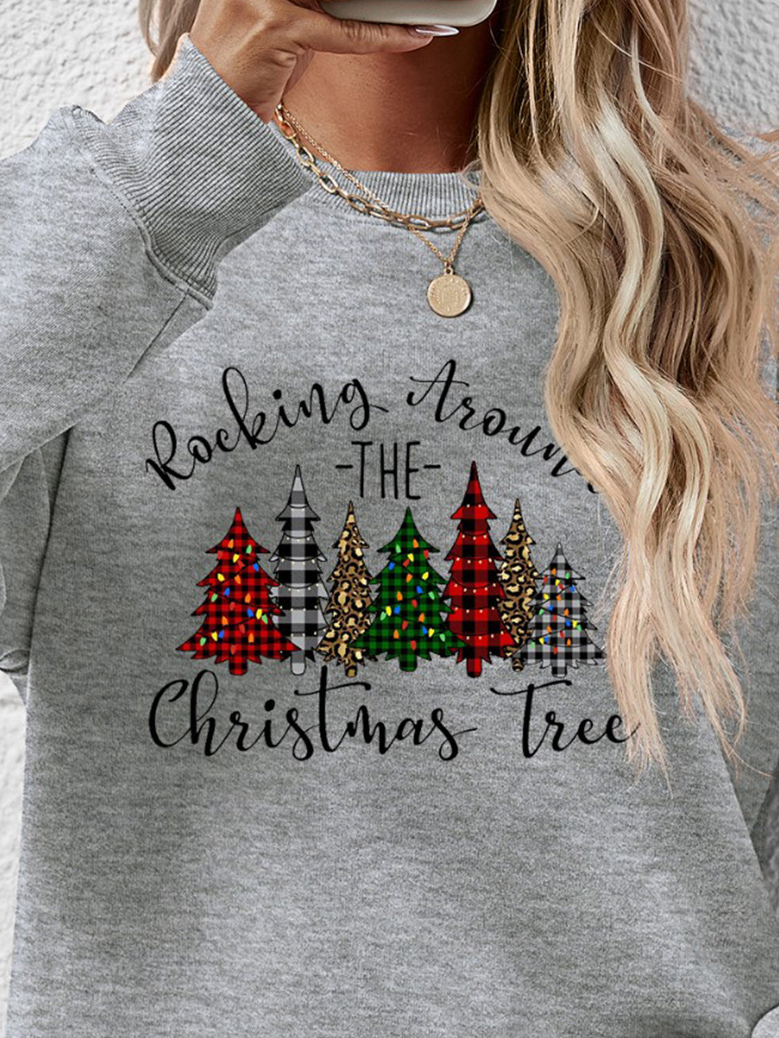 Christmas Tree Graphic Round Neck Sweatshirt - Luxe4Everyday Pumpkin / S Sweatshirt