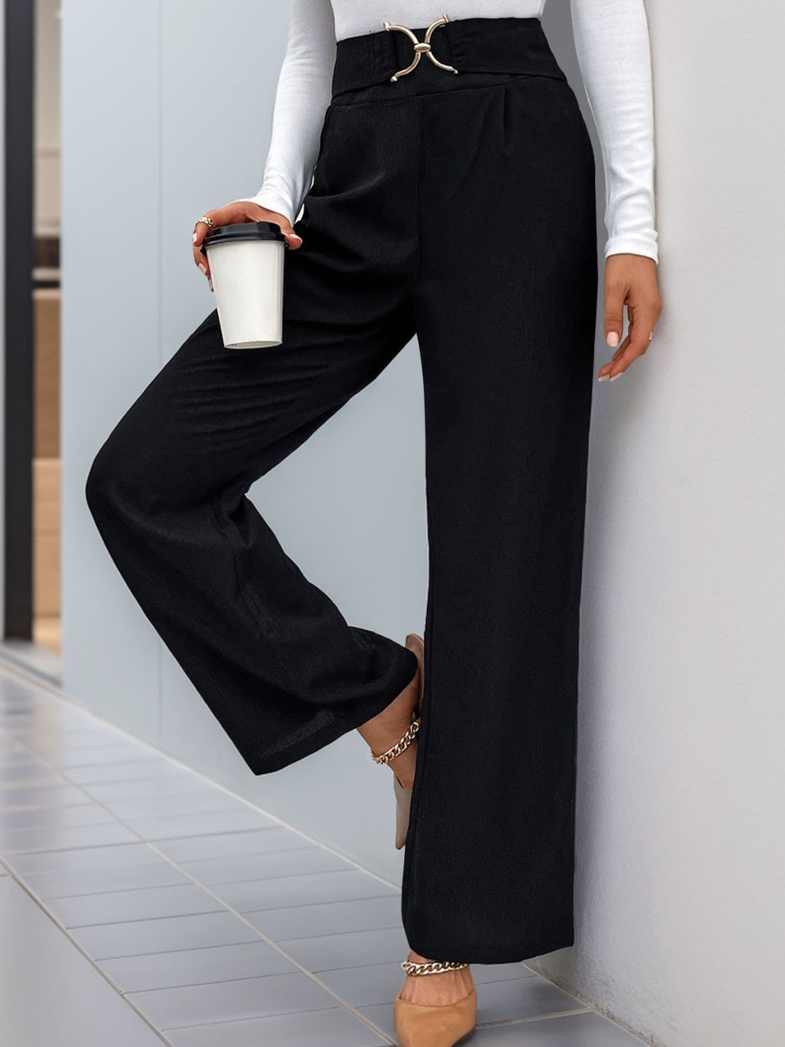 Perfee High Waist Straight Leg Pants - Luxe4Everyday Pants