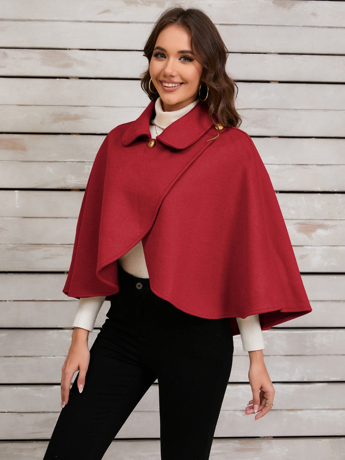 Collared Neck Cropped Cape - Luxe4Everyday Deep Red / One Size Cape